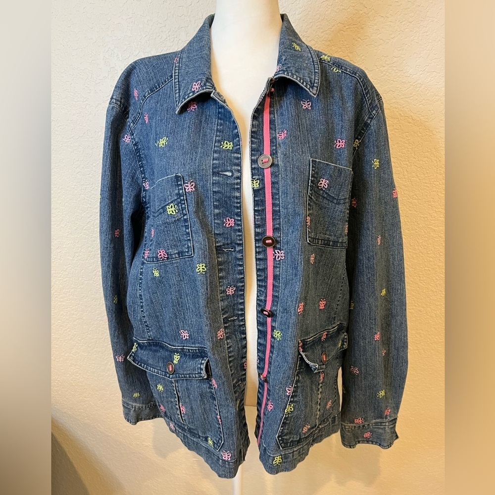Alfred Dunner Vintage Denim Jacket Embroidered Boxy Fit Lightweight Size 8